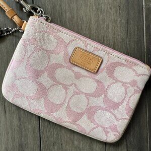 Vintage Y2K Coach Signature Canvas Light Pastel Pink Wristlet Wallet